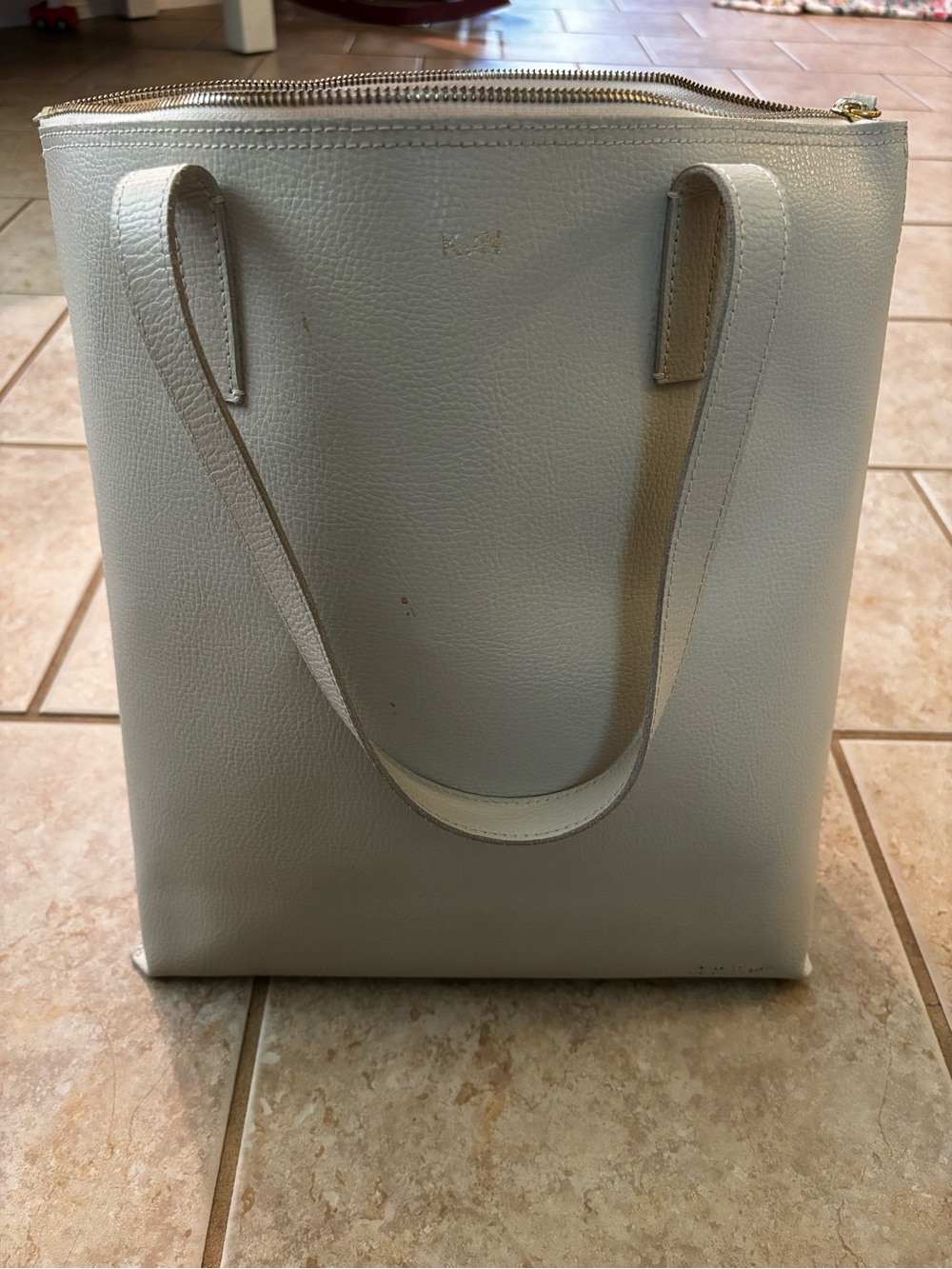 Mark & Graham Zip Top Leather Tote Bag in Cream